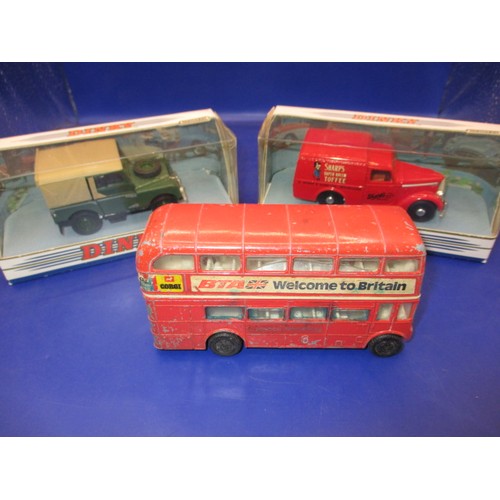 305 - Three vintage die-cast model vehicles to include a play worn Corgi London Routmaster double decker b... 