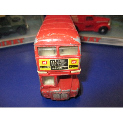 305 - Three vintage die-cast model vehicles to include a play worn Corgi London Routmaster double decker b... 