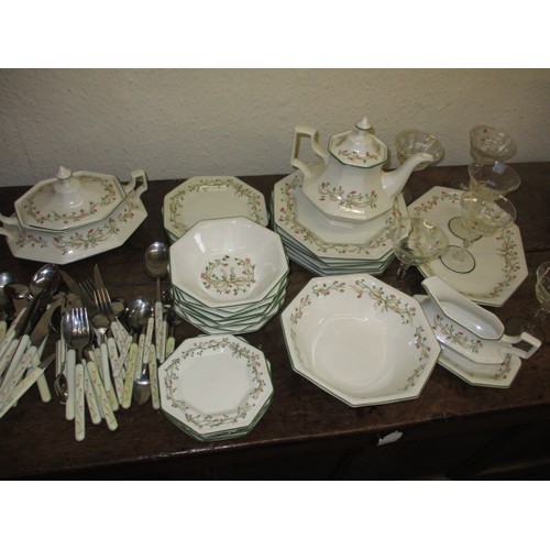 316 - Eternal Beau table wares by Johnson Brothers, a large quantity to include plates glasses and cutlery... 