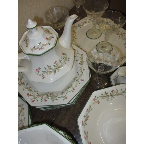 316 - Eternal Beau table wares by Johnson Brothers, a large quantity to include plates glasses and cutlery... 