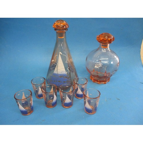 319 - An early 20th century liquor decanter and shot glass set, all with no observed damage