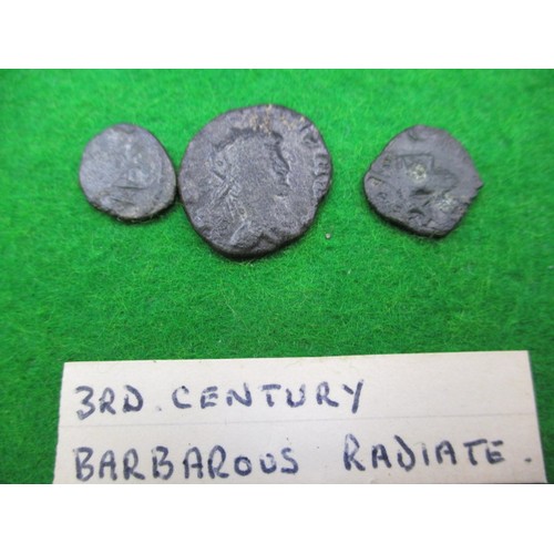 145 - A parcel of roman bronze coins and a George IIII 1821 silver crown, in glazed display cabinet, all c... 