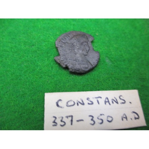 145 - A parcel of roman bronze coins and a George IIII 1821 silver crown, in glazed display cabinet, all c... 