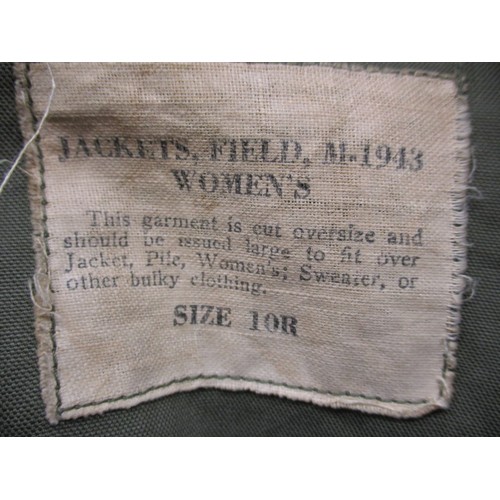 216 - Two WWII women’s M1943 army field jackets one with inner smock, both dated 1943,sizes 10R & 12R, in ... 