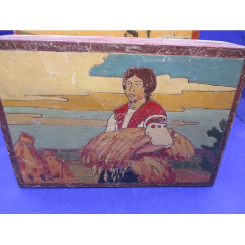 291 - Three 1930s decorative wood boxes, each with hand decoration, approx. size of largest 22x15x5cm all ... 