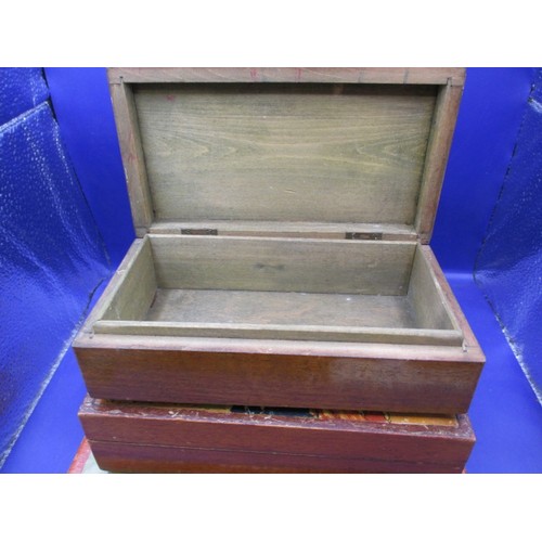 291 - Three 1930s decorative wood boxes, each with hand decoration, approx. size of largest 22x15x5cm all ... 