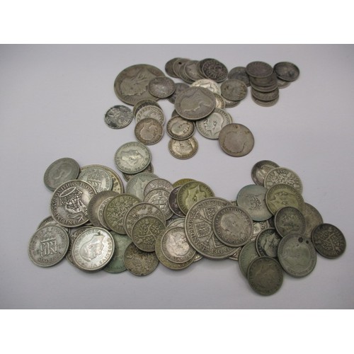 152 - A parcel of pre-decimal silver and part silver coins, approx. gross parcel weight 202g, all in circu... 