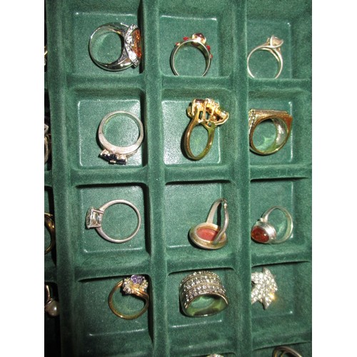 88 - A large wood multi compartment jewellery box, with contents of vintage costume jewellery