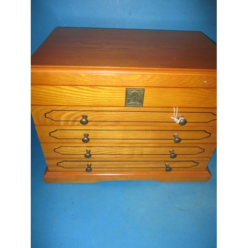 88 - A large wood multi compartment jewellery box, with contents of vintage costume jewellery