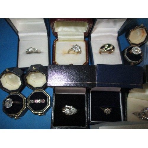 92 - A parcel of vintage costume jewellery rings, approx. 31 in total, and a pair of earrings, most in bo... 