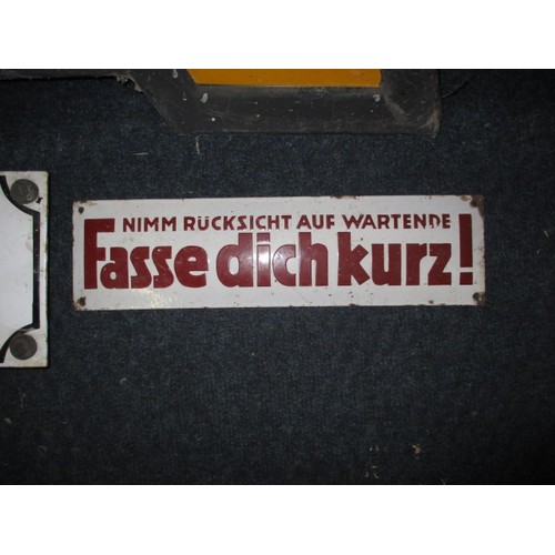 247 - Two vintage German enamel signs and one pressed aluminium diversion sign, all in good vintage condit... 