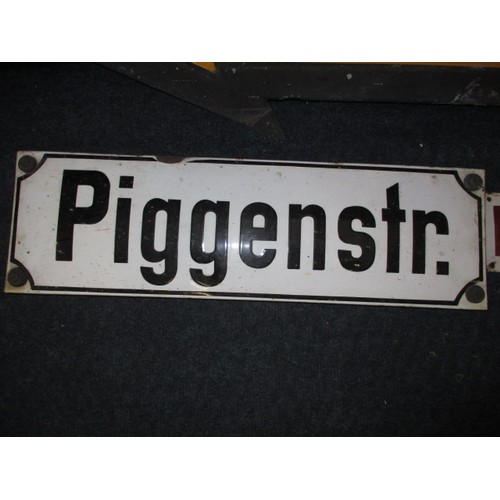 247 - Two vintage German enamel signs and one pressed aluminium diversion sign, all in good vintage condit... 