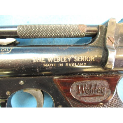 220 - A Webley senior air pistol in leather holster, and a Perfecta starter pistol, in used condition and ... 