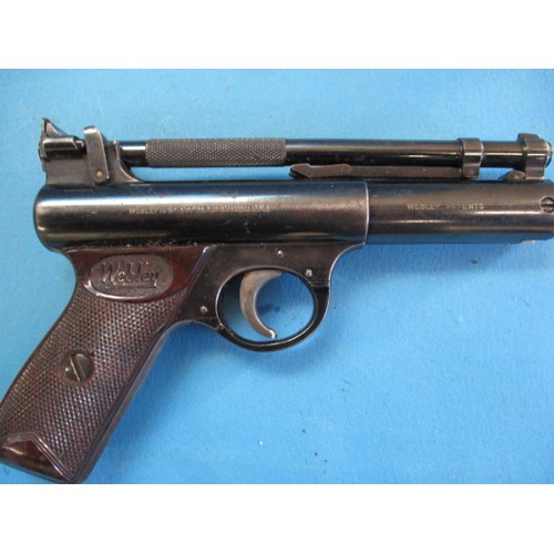 220 - A Webley senior air pistol in leather holster, and a Perfecta starter pistol, in used condition and ... 