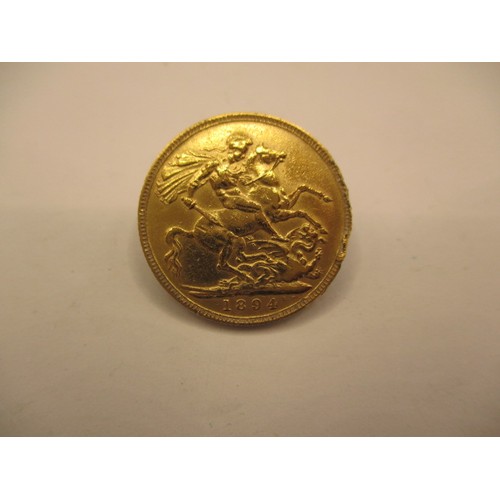 134 - A Victorian full gold sovereign dated 1894, a BV grade coin with reasonable definition of features