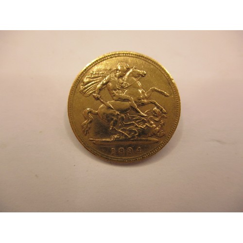 136 - A Victorian gold half sovereign dated 1894, a BV grade coin with reasonable definition of features