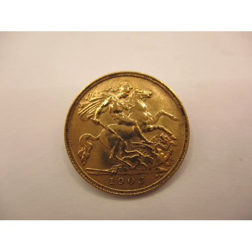 142 - An Edward VII gold half sovereign dated 1905, a BV grade coin with reasonable definition of features