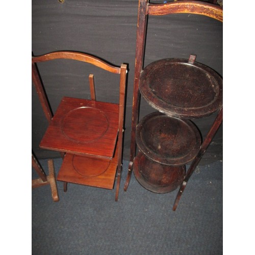 284 - Two vintage wood folding plate stands an easel and a wool winder, all in good used condition