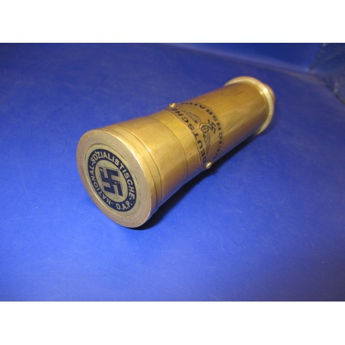 226 - A vintage 3 draw brass telescope, having marks for German railway, in pre-owned condition