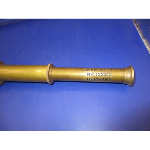 226 - A vintage 3 draw brass telescope, having marks for German railway, in pre-owned condition