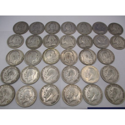 155 - A parcel of silver half crowns, approx. parcel weight 442g date range 1888 to 1919, various grades b... 