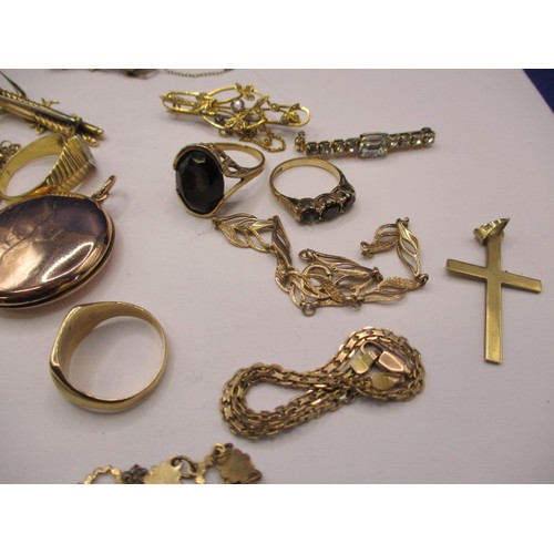 69 - A parcel of gold and yellow metal items, approx. parcel weight 56.3g, one brooch marked for 14ct mos... 