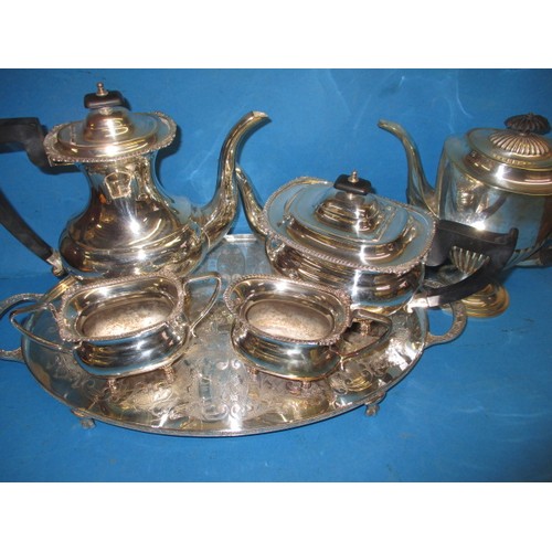 337 - A parcel of silver plated items, to include a tea set, all in used condition with use-related marks