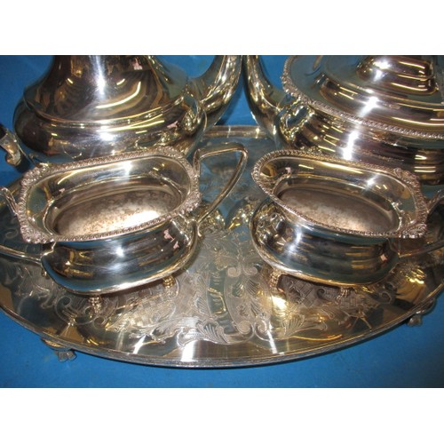 337 - A parcel of silver plated items, to include a tea set, all in used condition with use-related marks