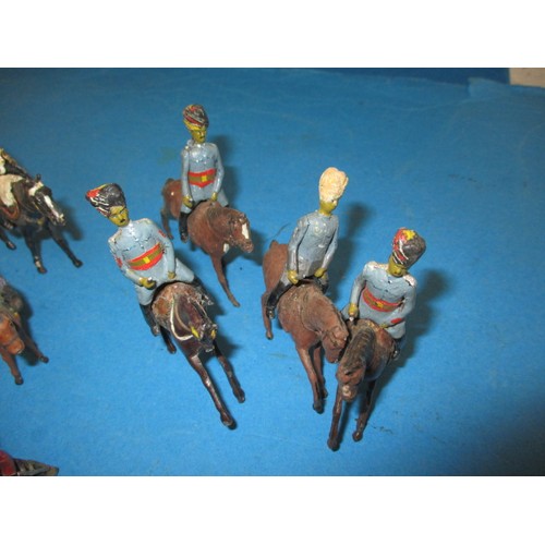 196 - A parcel of antique and later lead military figures, to include mounted examples, all in play worn c... 