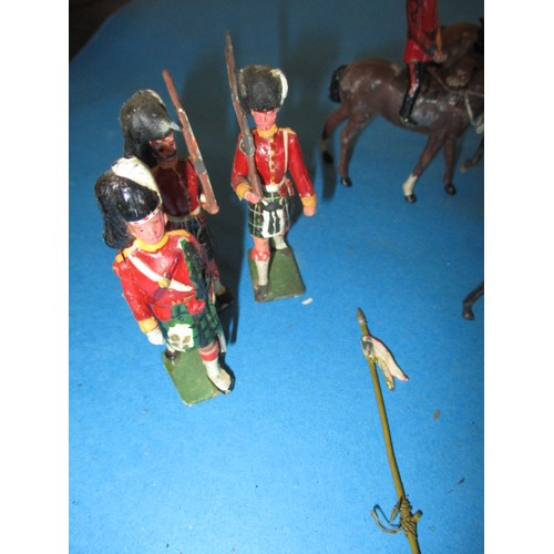 196 - A parcel of antique and later lead military figures, to include mounted examples, all in play worn c... 