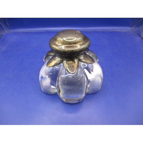 107 - A Victorian silver mounted glass inkwell, in the form of a waterlily, top loose but in near unused c... 