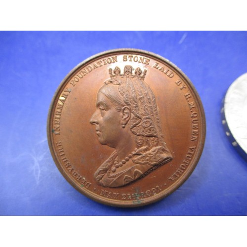 159 - A Victorian copper commemorative token for the laying the foundation stone for The Derbyshire infirm... 