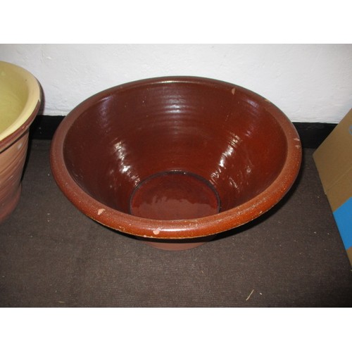 295 - 2 Large vintage terracotta dough bowls, approx. diameter of largest 47cm, the smaller one having a c... 