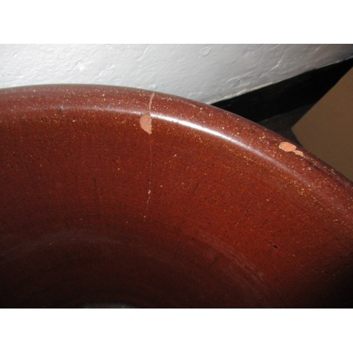 295 - 2 Large vintage terracotta dough bowls, approx. diameter of largest 47cm, the smaller one having a c... 