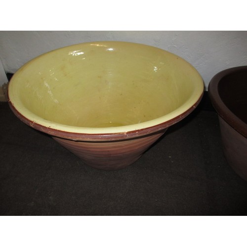 295 - 2 Large vintage terracotta dough bowls, approx. diameter of largest 47cm, the smaller one having a c... 