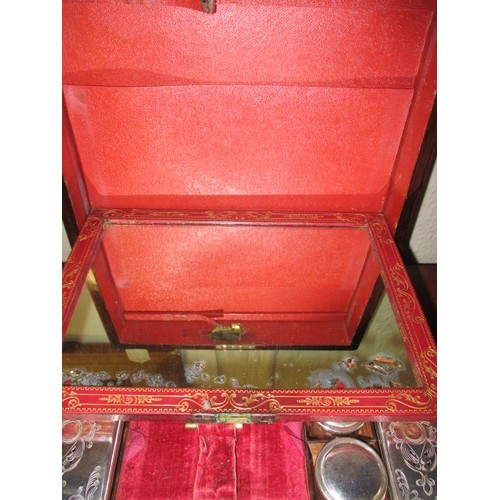 171 - A 19th century gentleman’s travelling valet box, with original contents of jars and pots, having low... 