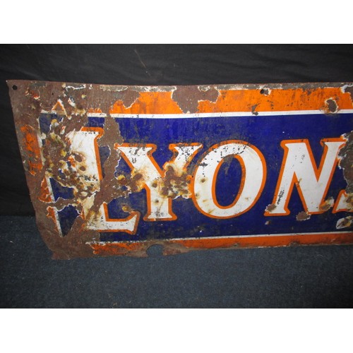 249 - An antique Lyons Tea enamel advertising sign, approx. size 150x45cm having rust and enamel loss