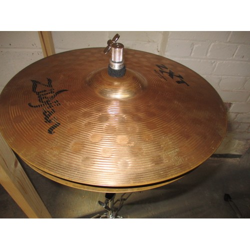 324 - A part drum kit to include stands, bass drum and top hat cymbal, all in good used condition