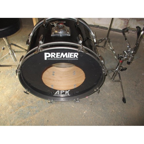 324 - A part drum kit to include stands, bass drum and top hat cymbal, all in good used condition