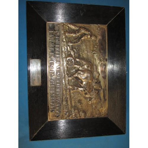 122 - A military presentation plaque on 800 grade silver, with German caption and presented to Captain Lay... 