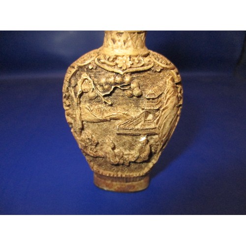 175 - An antique Chinese carved bone scent bottle, approx. height 8cm having intricate carving, having age... 