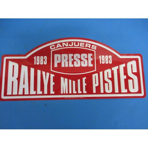 312 - Two genuine rally press reporter plates, one dated 1983, one dated 1993, both embossed aluminium, ap... 