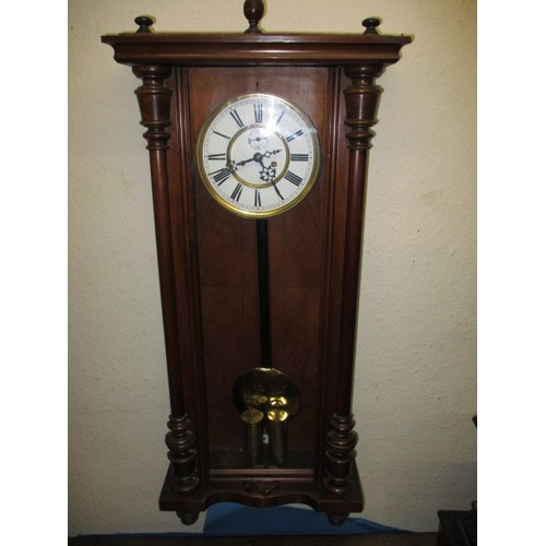 283 - A late 19th century fusee movement Vienna regulator style wall clock, double weight driven, in curre... 