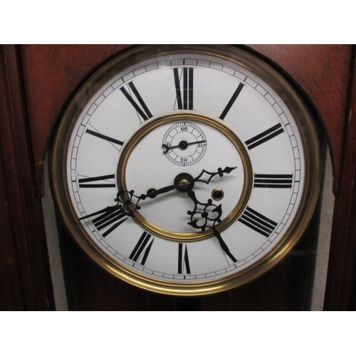 283 - A late 19th century fusee movement Vienna regulator style wall clock, double weight driven, in curre... 