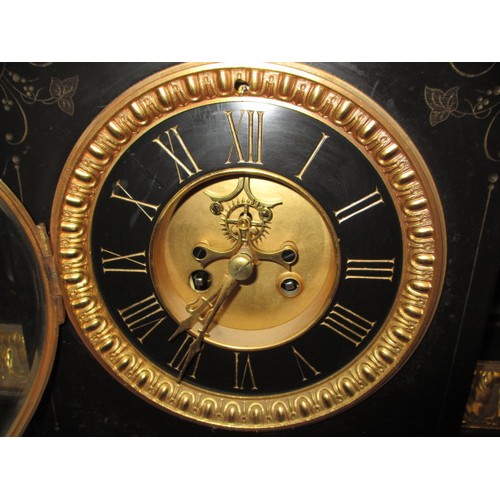 279 - A large 19th century slate mantle clock with ormolu mounts, striking on a gong, approx. width 48cm a... 