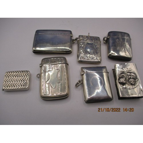 111 - Five sterling silver vesta cases and a silver match box over, all in used condition, approx. parcel ... 