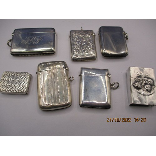 111 - Five sterling silver vesta cases and a silver match box over, all in used condition, approx. parcel ... 