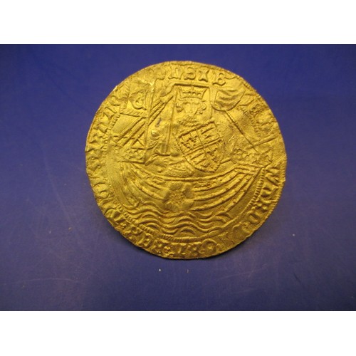 143 - An Edward IV gold rose Noble, London mint, type VII (1466-7) the obverse crowned king in ship with i... 