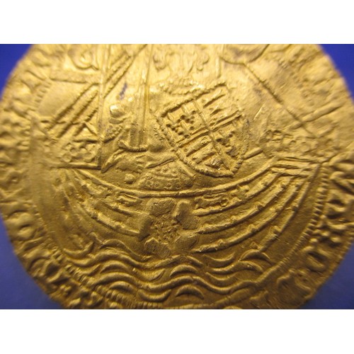 143 - An Edward IV gold rose Noble, London mint, type VII (1466-7) the obverse crowned king in ship with i... 