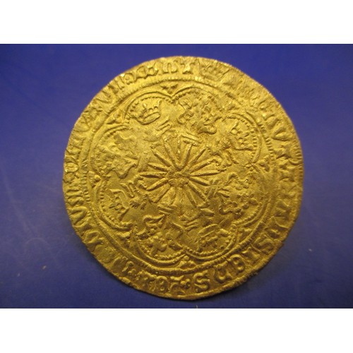 143 - An Edward IV gold rose Noble, London mint, type VII (1466-7) the obverse crowned king in ship with i... 